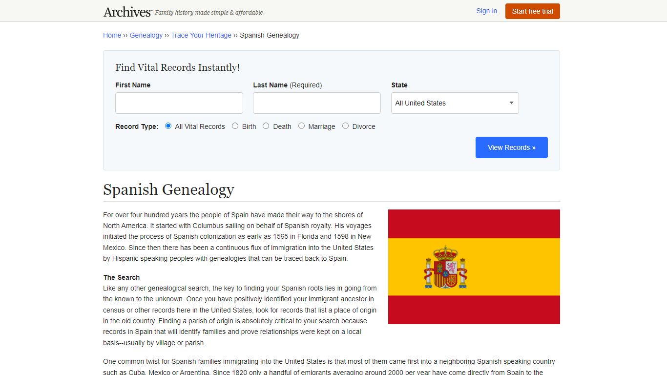 Spanish Genealogy & Family History - Spanish Ancestry - Archives.com